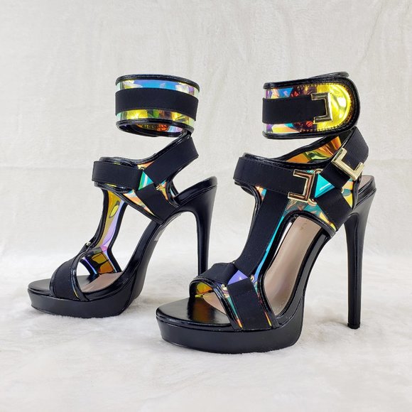 Shoe Republic LA Shoes - Sexy Mini Platform 5" High Heel Harness Strap Shoes Black